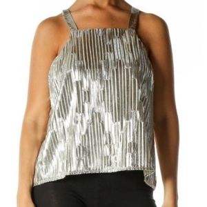 Maeve Anthro Silver Metallic Camisole Tank Top Sz S Holiday NYE Party Wedding